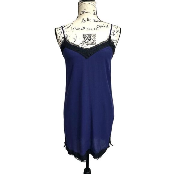 Express Y2K Indigo Lace Trim Intimate Style Slip Mini Dress, XS - Picture 2 of 10
